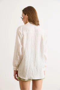 Olalook Women WHITE textured Rahat Pattern Shirt - Image 6