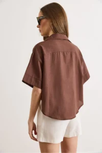 Olalook Women's Brown Six Oval Loose Fit Cotton Flam Shirt - Image 5