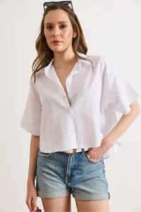 Olalook Women's White Six Oval Loose Fit Cotton Flam Shirt - Image 2