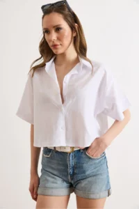 Olalook Women's White Six Oval Loose Fit Cotton Flam Shirt - Image 3