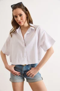 Olalook Women's White Six Oval Loose Fit Cotton Flam Shirt - Image 5