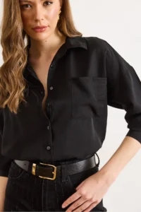 Olalook Women Black textured Loose Shirt - Image 4