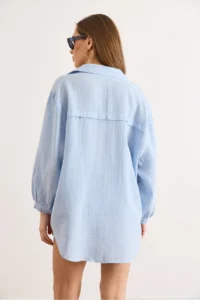 Olalook Women's Baby Blue Oversize Muslin Shirt - Image 6