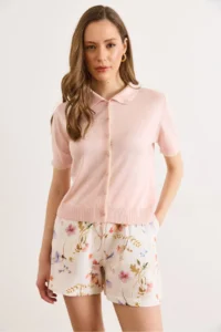 Olalook Women's Pink Lace Detailed Viscose Cardigan - Image 2