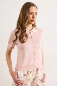 Olalook Women's Pink Lace Detailed Viscose Cardigan - Image 3