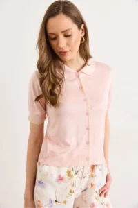 Olalook Women's Pink Lace Detailed Viscose Cardigan - Image 4