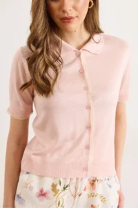 Olalook Women's Pink Lace Detailed Viscose Cardigan - Image 5