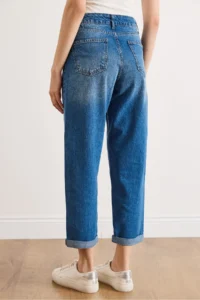 Olalook Women's Dark Blue Washed Jeans with Folded Leg Pockets - Image 6