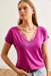 Olalook Women's Purple Collar Lace Casual Viscose Blouse - Image 5