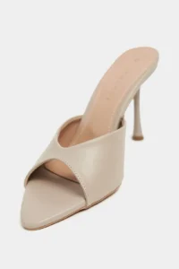 Nisantasi Shoes RODI DARK BEIGE MATTE Pointed toe Women Thin Heels Slippers - Image 3