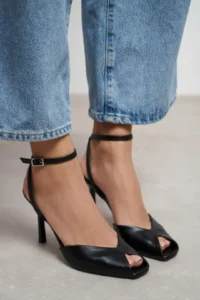 Nisantasi Shoes Velora Black MATTE Square Front Toe Light Ankle Strap Thin Heels Women Shoes - Image 2