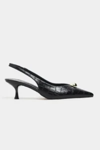 Nisantasi Shoes Alvera Black Kroko Aksesuar Detailed Pointed toe Women Heels Shoes