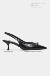 Nisantasi Shoes Alvera Black Kroko Aksesuar Detailed Pointed toe Women Heels Shoes - Image 2