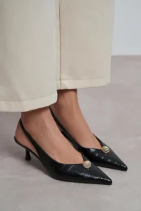 Nisantasi Shoes Alvera Black Kroko Aksesuar Detailed Pointed toe Women Heels Shoes - Image 6