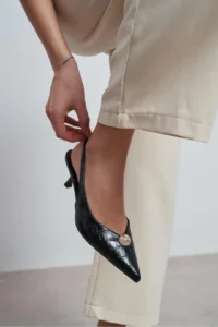 Nisantasi Shoes Alvera Black Kroko Aksesuar Detailed Pointed toe Women Heels Shoes - Image 7
