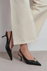 Nisantasi Shoes Alvera Black Kroko Aksesuar Detailed Pointed toe Women Heels Shoes - Image 8