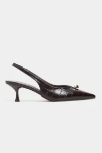 Nisantasi Shoes Alvera Brown Kroko Aksesuar Detailed Pointed toe Women Heels Shoes