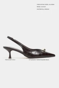 Nisantasi Shoes Alvera Brown Kroko Aksesuar Detailed Pointed toe Women Heels Shoes - Image 2