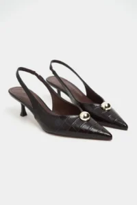 Nisantasi Shoes Alvera Brown Kroko Aksesuar Detailed Pointed toe Women Heels Shoes - Image 5