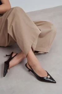 Nisantasi Shoes Alvera Brown Kroko Aksesuar Detailed Pointed toe Women Heels Shoes - Image 7