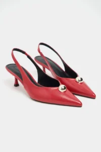 Nisantasi Shoes Alvera Red RUSTIC Aksesuar Detailed Pointed toe Women Heels Shoes - Image 5