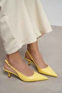 Nisantasi Shoes Megy YELLOW MATTE Arka Light Hair Clip Detailed Pointed toe Women Heels Shoes - Image 7