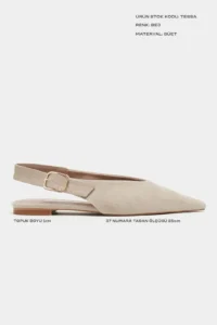 Nisantasi Shoes Tessa Beige Suede Leather Pointed toe Belt Detailed Short Heels Women Flats - Image 2