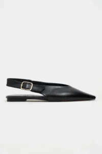 Nisantasi Shoes Tessa Black MATTE Pointed toe Belt Detailed Short Heels Women Flats