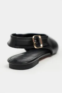 Nisantasi Shoes Tessa Black MATTE Pointed toe Belt Detailed Short Heels Women Flats - Image 4