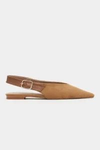 Nisantasi Shoes Tessa Tan Suede Leather Pointed toe Belt Detailed Short Heels Women Flats