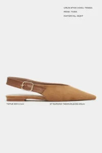 Nisantasi Shoes Tessa Tan Suede Leather Pointed toe Belt Detailed Short Heels Women Flats - Image 2
