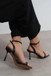 Nisantasi Shoes Megatron Black Patent Bilek Belt Detailed Women  Thin Heels Shoes - Image 8