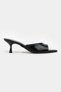 Nisantasi Shoes PROMISE Black raschel RUSTIC Patterned Pointed toe Women Thin Heels Slippers