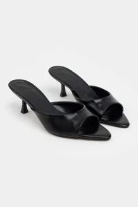 Nisantasi Shoes PROMISE Black raschel RUSTIC Patterned Pointed toe Women Thin Heels Slippers - Image 3