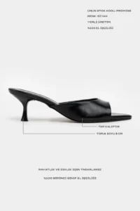 Nisantasi Shoes PROMISE Black raschel RUSTIC Patterned Pointed toe Women Thin Heels Slippers - Image 5