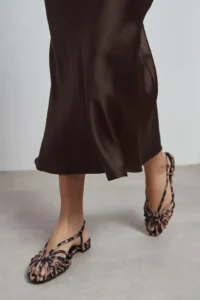 Nisantasi Shoes Leny Leopard Satin Piped 1-2 Cm Thick Heels Women Sandals Flats