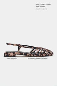 Nisantasi Shoes Leny Leopard Satin Piped 1-2 Cm Thick Heels Women Sandals Flats - Image 2