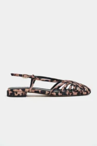Nisantasi Shoes Leny Leopard Satin Piped 1-2 Cm Thick Heels Women Sandals Flats - Image 5