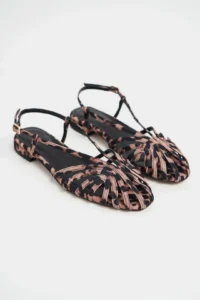 Nisantasi Shoes Leny Leopard Satin Piped 1-2 Cm Thick Heels Women Sandals Flats - Image 8