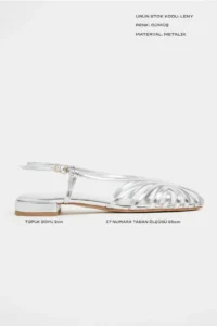 Nisantasi Shoes Leny Silver Metallic Piped 1-2 Cm Thick Heels Women Sandals Flats - Image 2