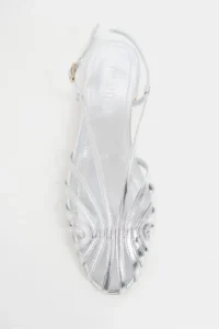 Nisantasi Shoes Leny Silver Metallic Piped 1-2 Cm Thick Heels Women Sandals Flats - Image 3
