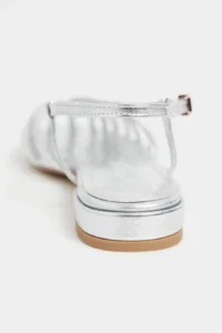 Nisantasi Shoes Leny Silver Metallic Piped 1-2 Cm Thick Heels Women Sandals Flats - Image 4