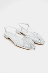 Nisantasi Shoes Leny Silver Metallic Piped 1-2 Cm Thick Heels Women Sandals Flats - Image 5