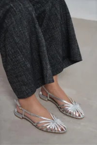 Nisantasi Shoes Leny Silver Metallic Piped 1-2 Cm Thick Heels Women Sandals Flats - Image 7