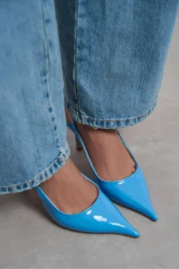Nisantasi Shoes Parla Blue Patent Belt Detailed Pointed toe Women Heels Shoes - Image 8