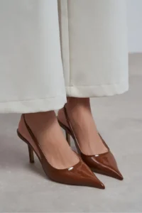 Nisantasi Shoes Parla Brown Patent Belt Detailed Pointed toe Women Heels Shoes - Image 2