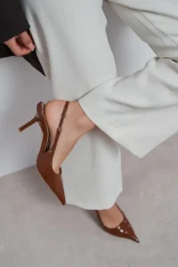 Nisantasi Shoes Parla Brown Patent Belt Detailed Pointed toe Women Heels Shoes - Image 8
