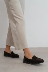 Nisantasi Shoes Naty Brown Suede GENUINE Leather Women Loafer Shoes - Image 6