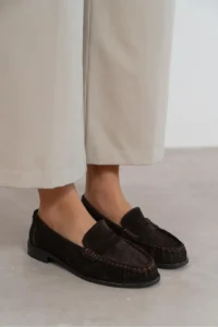 Nisantasi Shoes Naty Brown Suede GENUINE Leather Women Loafer Shoes - Image 7