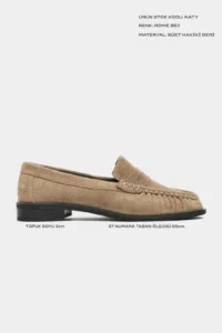 Nisantasi Shoes Naty ROME BEIGE SUEDE GENUINE Leather Women Loafer Shoes - Image 2
